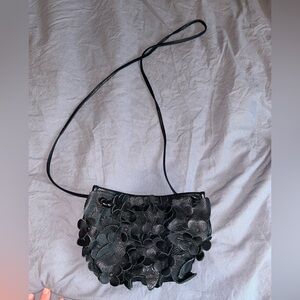 Tahari leather floral purse black